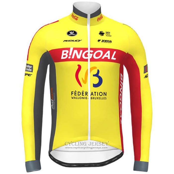 2020 Cycling Jersey Wallonie Bruxelles Yellow Red Long Sleeve And Bib Tight